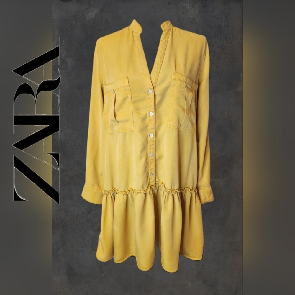 Zara Collarless Button Front Dress Size Medium